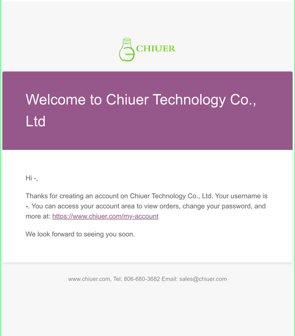 Your Chiuer Technology Co., Ltd account has been created!
