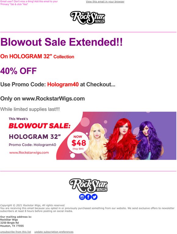 Rockstar Wigs - Blowout Sale EXTENDED HOLOGRAM 32" -40% OFF!!