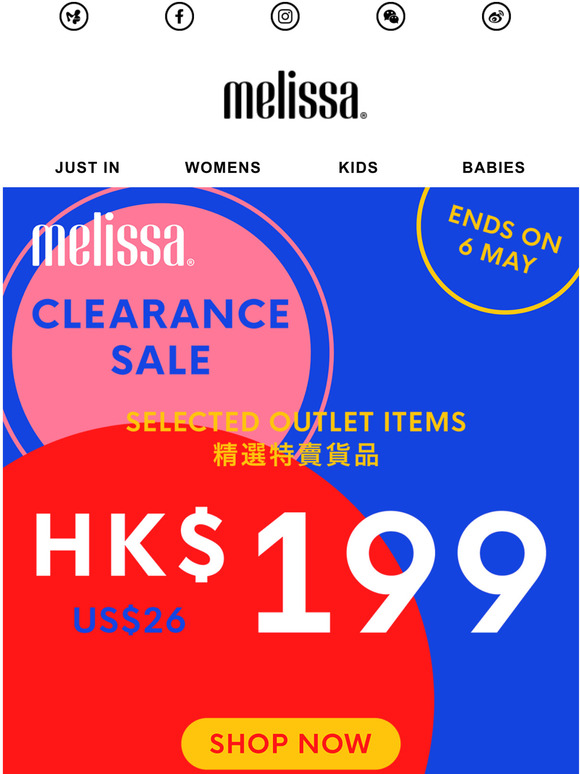 HKD199/USD26 CLEARANCE SALE on selected outlet items