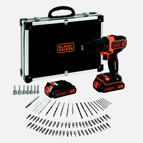 BLACK+DECKER 18V Cordless Hammer Drill & Accessories Kit in Storage Case