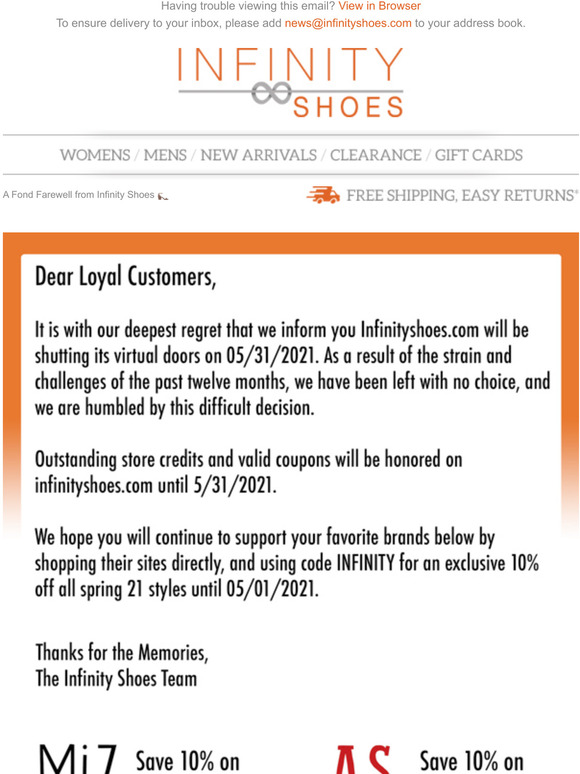 A Fond Farewell from Infinity Shoes