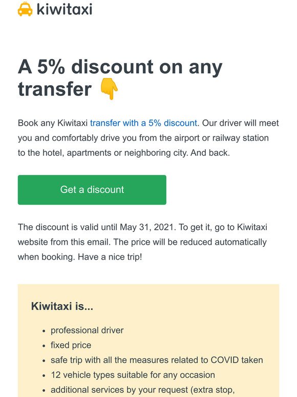  Discount on transfer, comfort and safety