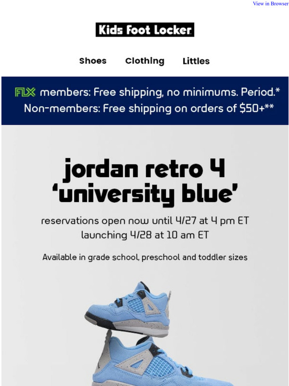 university blue jordan 4 footlocker