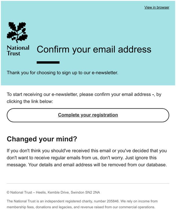 Complete your National Trust e-Newsletter registration