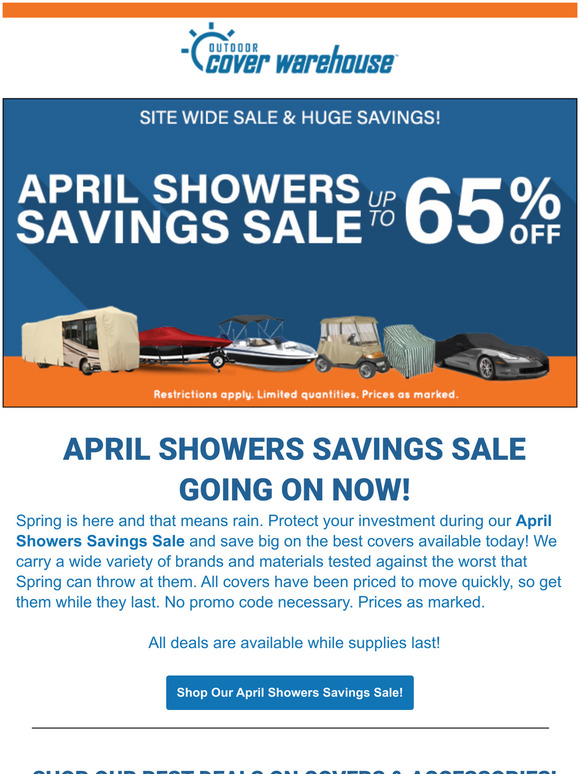 April Showers are here! Protect your investment with a new cover from Outdoor Cover Warehouse!