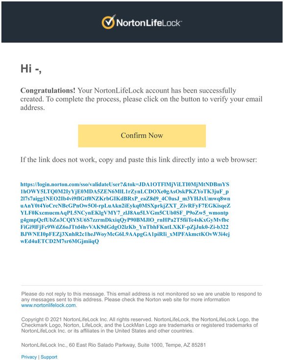 Confirm your NortonLifeLock Account email address