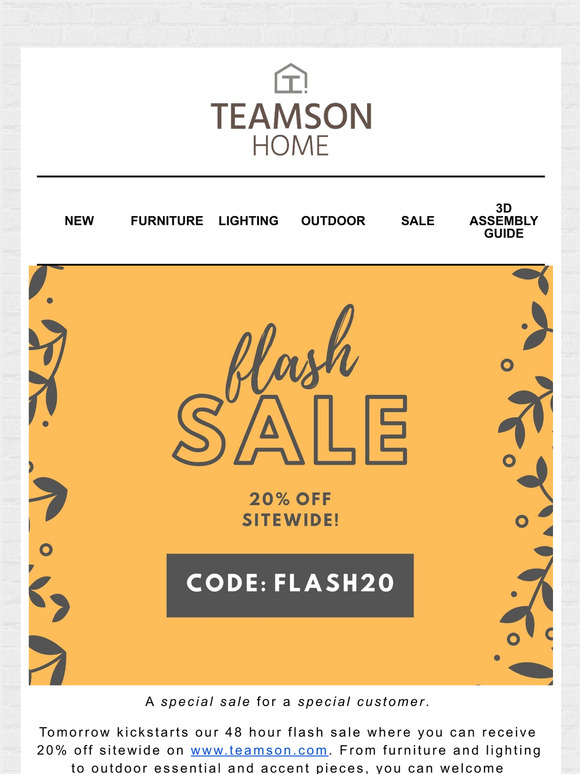 [48 Hour Flash Sale] 20% Off Sitewide!