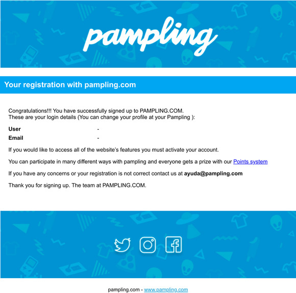 Your registration with pampling.com
