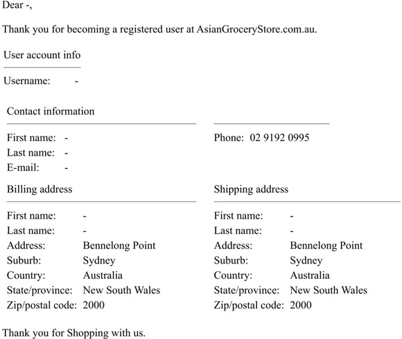 AsianGroceryStore.com.au: New customer profile notification