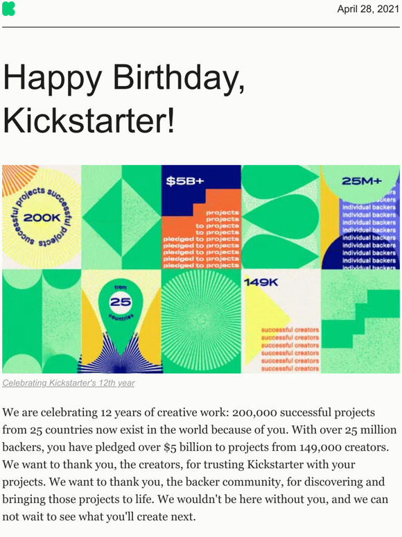 Happy 12th Birthday, Kickstarter!