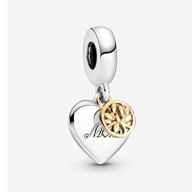 Two-tone Family Tree & Heart Dangle Charm