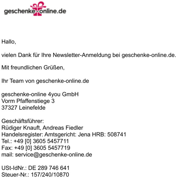 Vielen Dank fr Ihre Newsletter-Anmeldung