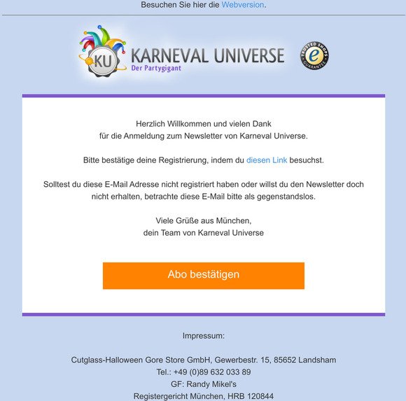 Deine Registrierung des Karneval Universe Newsletter