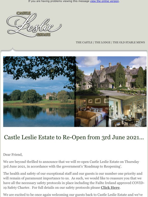Castle Leslie Estate to Re-Open from 3rd June 2021...!