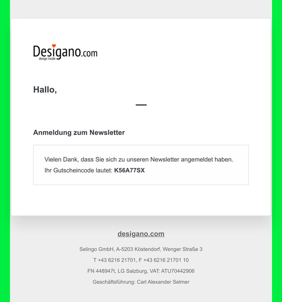 [desigano.com] Newsletter-Gutschein