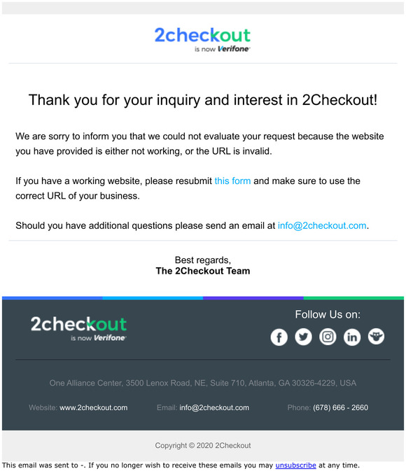 Thank you for your interest in 2Checkout