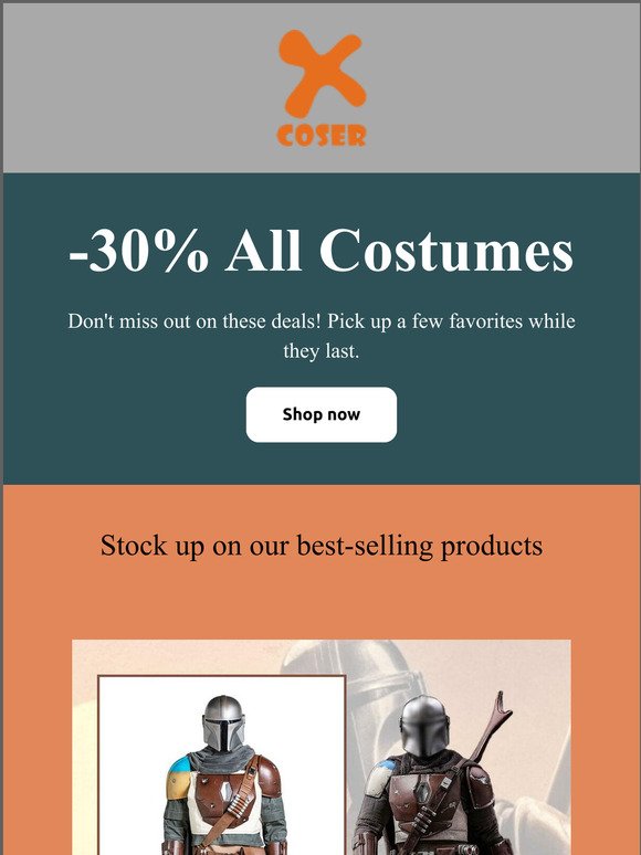 Last Minute. Don't miss out this deal  -30% all costumes