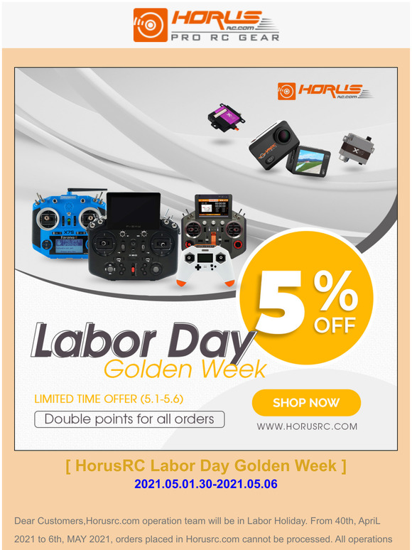 [Grap now] HorusRC Labor Day Promotion 5%OFF for All orders, and double reward points>>>>>>>>>>>