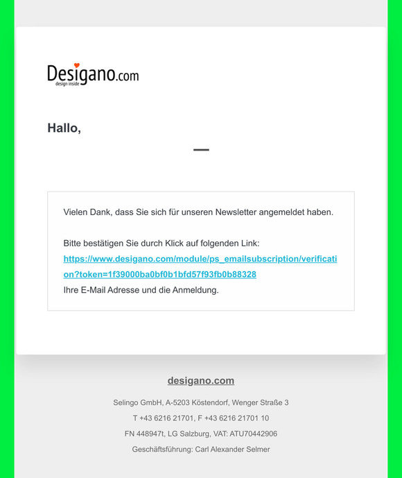 [desigano.com] Besttigungsmail