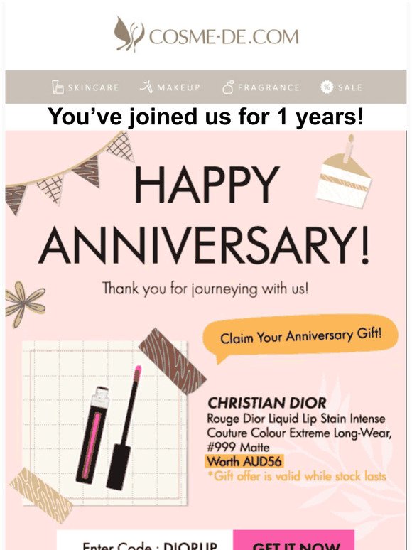 HAPPY ANNIVERSARY! Claim Your Anniversary Gift! Dior Lip Stain