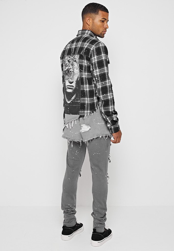 Manière De Voir Restocked Paint Splatter Check & Denim Shirt Milled