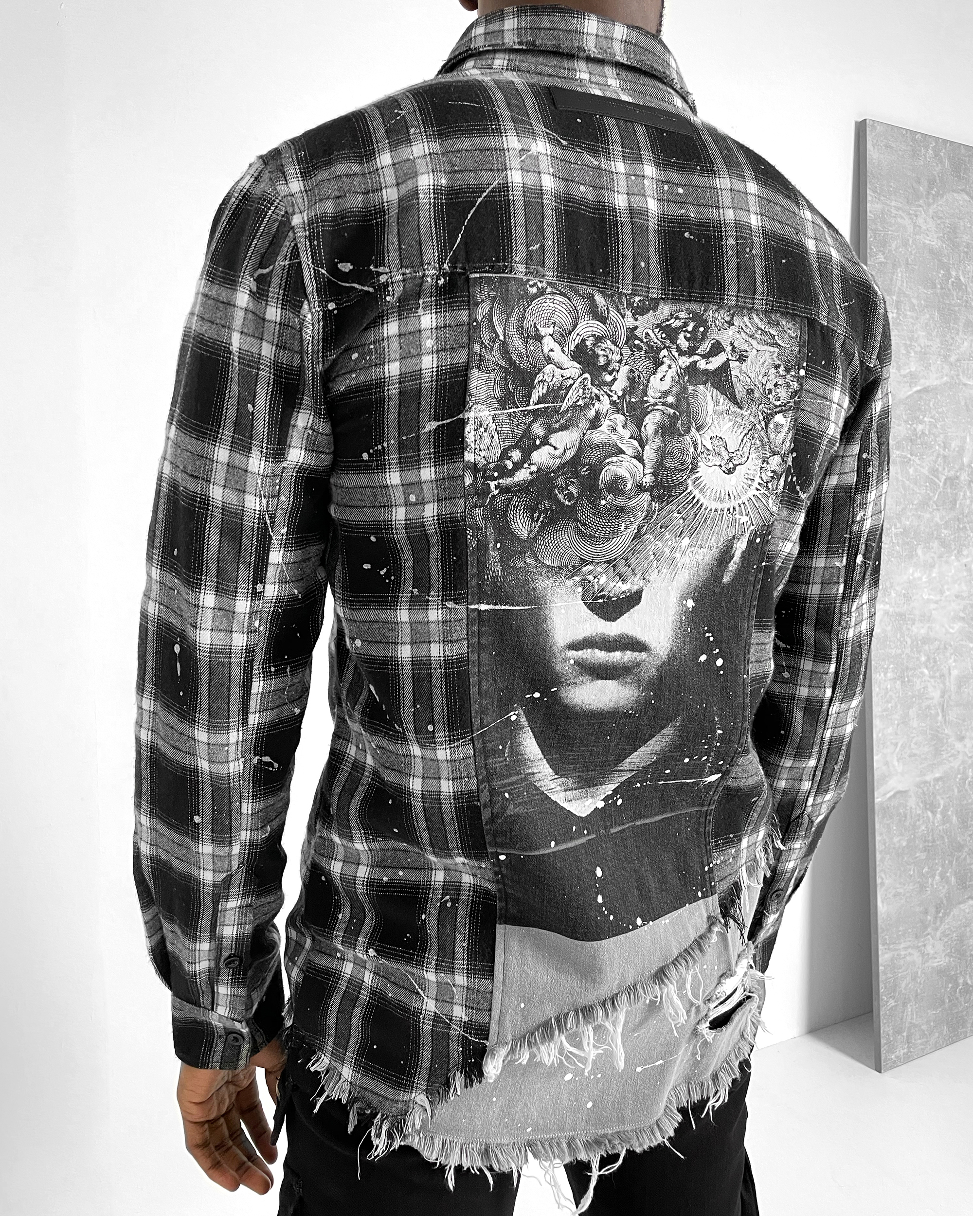 Manière De Voir Restocked Paint Splatter Check & Denim Shirt Milled