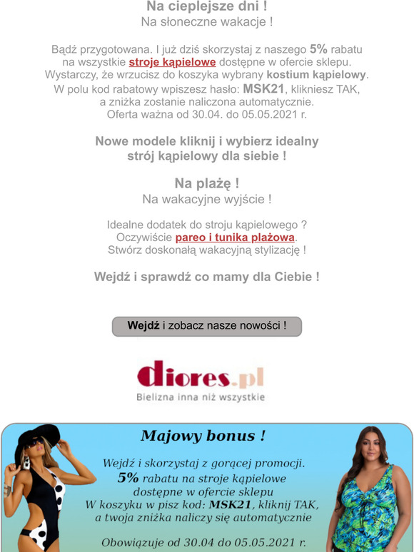 Rabat na majowe dni od diores.pl