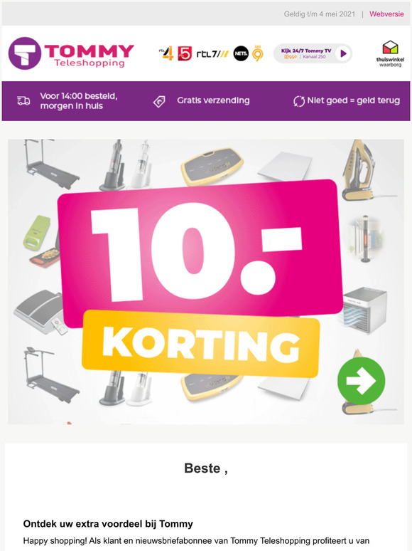 TommyTeleshopping.be Exclusief voor u 10 korting van Tommy Milled