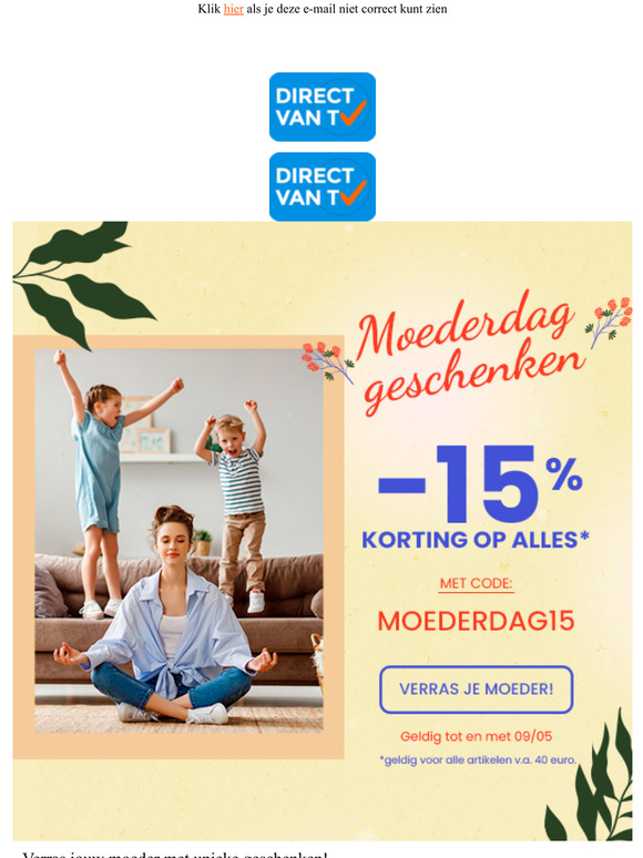 Moederdag aanbieding: 15% korting op ALLES