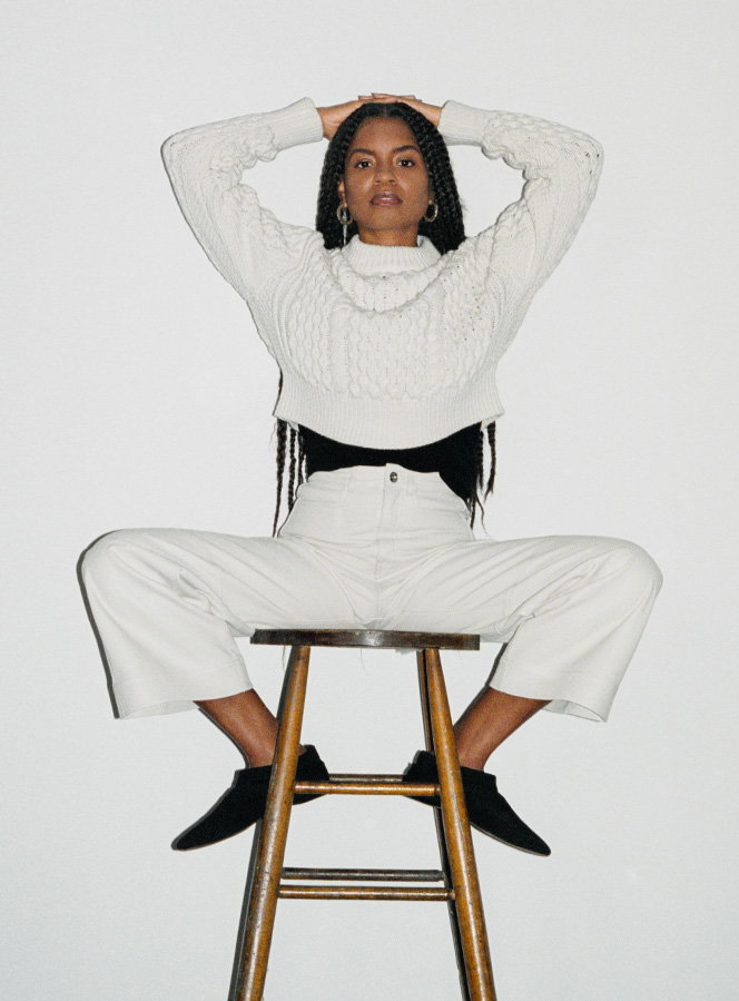 Cream Knitted Sweater with Cream Leather Pants
