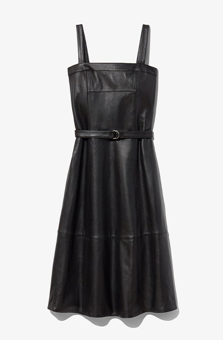 Apron Leather Dress in Black