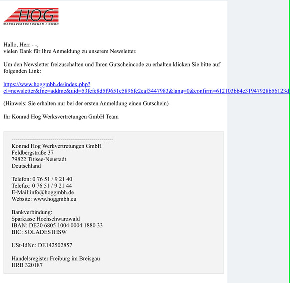 Newsletter Konrad Hog Werksvertretungen GmbH