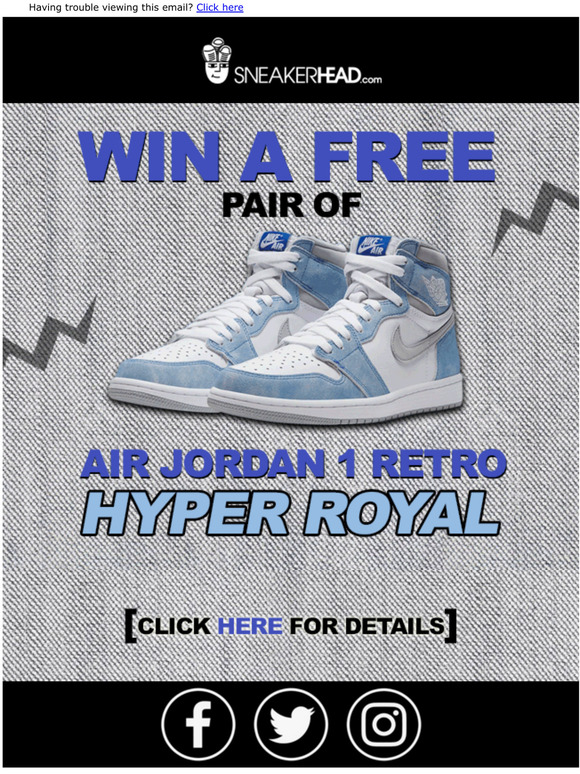 Win a FREE Pair Of Air Jordan 1 Retro Hyper Royal!!