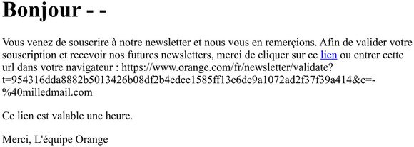 Orange Newsletter : validation de votre email