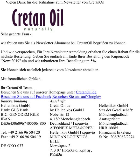 Ihr Newsletter von CretanOil