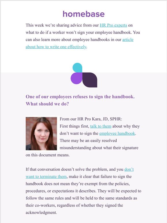 Homebase HR Q&A What if a worker wont sign our employee handbook