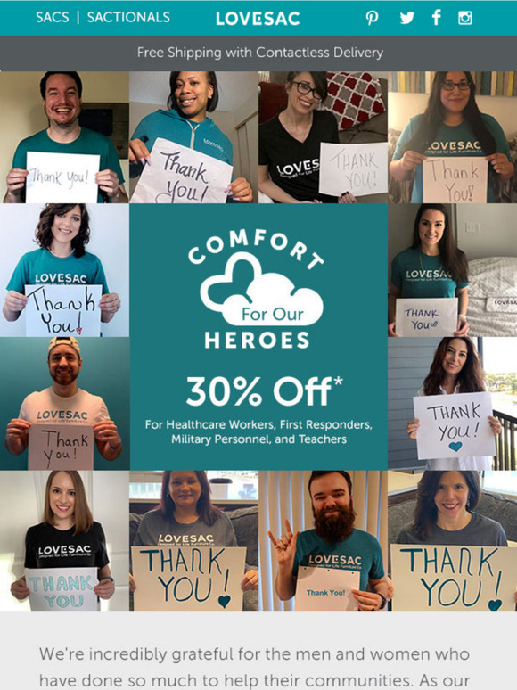 LoveSac 30 Off for Healthcare Workers, First Responders, Military, & Teachers Milled