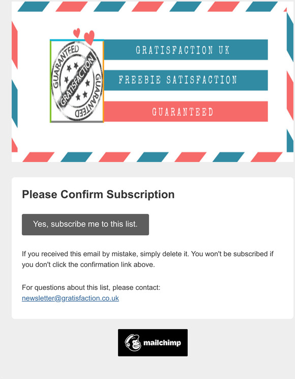 Gratisfaction UK Subscribers: Please Confirm Subscription