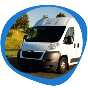 A van driving down a road