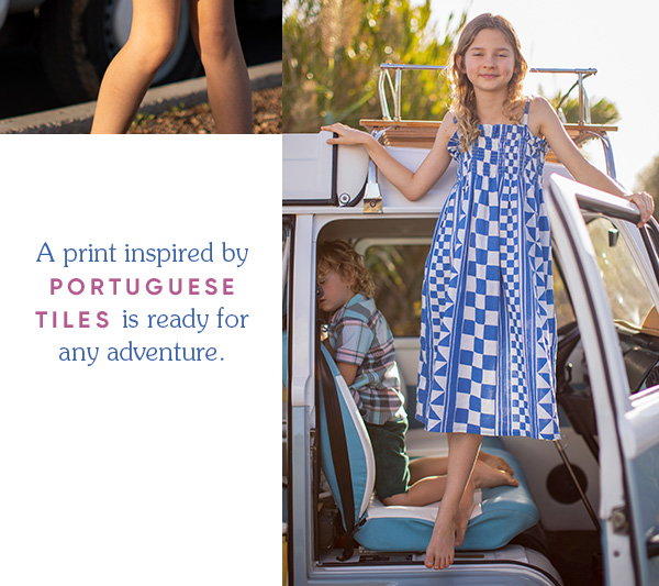 Tie Shoulder Midi Dress - Mosaic Cobblestone in Blue Yar
