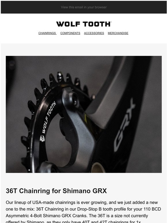 speling Wederzijds Springplank Wolf Tooth Components: New Chainring: 36T for Shimano GRX | Milled