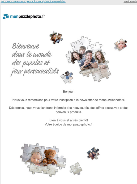 Confirmation de l'inscription  la newsletter de monpuzzlephoto.fr