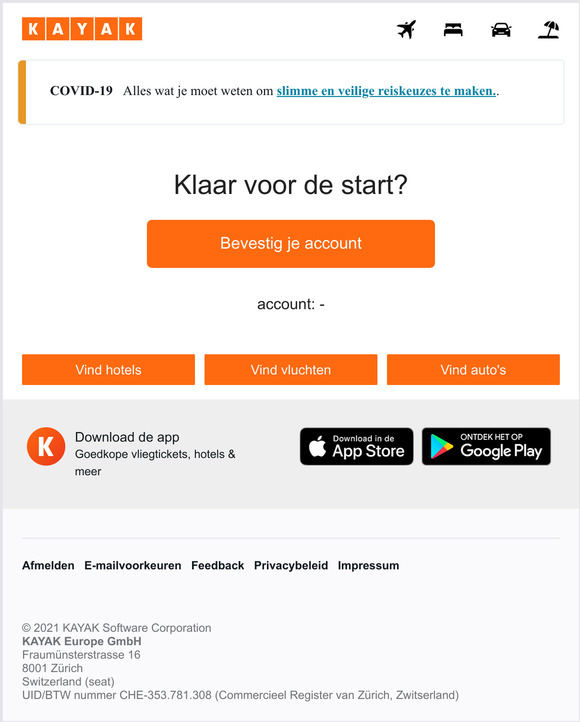 Welkom bij KAYAK, bevestig je account.