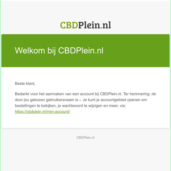 Je account bij CBDPlein.nl is aangemaakt!