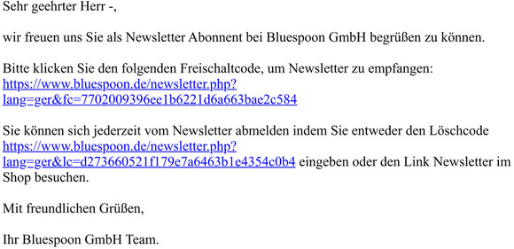 Ihr Newsletter Freischaltcode von Bluespoon GmbH