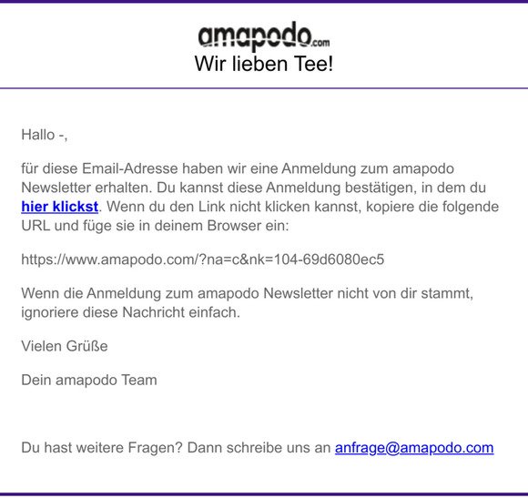 amapodo Newsletter - Anmeldebesttigung