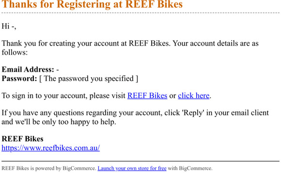 Thanks for Registering at REEF Bikes