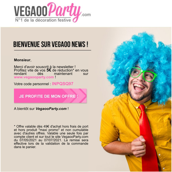VegaooParty.com : Confirmation d'inscription  la newsletter