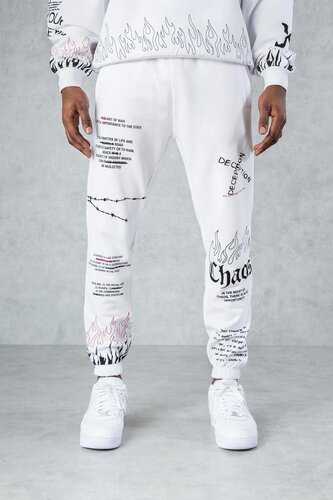 Chaos Graffiti Print Joggers - White