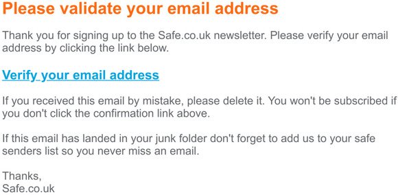 Safe.co.uk: Please Confirm Newsletter Subscription